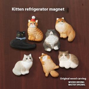 Nuevos estilos lindos animales de dibujos animados imanes magnéticos para <span class=keywords><strong>nevera</strong></span> grabado tallado en madera esculpido a <span class=keywords><strong>mano</strong></span> pequeño regalo gato <span class=keywords><strong>nevera</strong></span> pegatina - Product Image 4