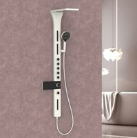 Panneau de douche thermostatique avec rétroéclairage LED |   Douche pluie à jets corporels portatifs |   Douche de salle de bain au design minimaliste moderne avec finition chromée