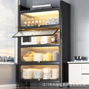 Meuble de cuisine moderne Najie, armoire modulaire sur pied pour micro-ondes avec porte vitrée, structure métallique, design rectangulaire - Product Image 1