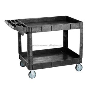 Vente d'usine Chariot de service en plastique à deux étagères Chariot utilitaire robuste avec poignée ergonomique