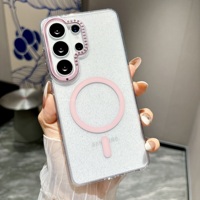 Étui magnétique de luxe avec paillettes et diamants pour Samsung Galaxy S25 Ultra S26 U, coque transparente antichoc avec protection d'appareil photo en strass