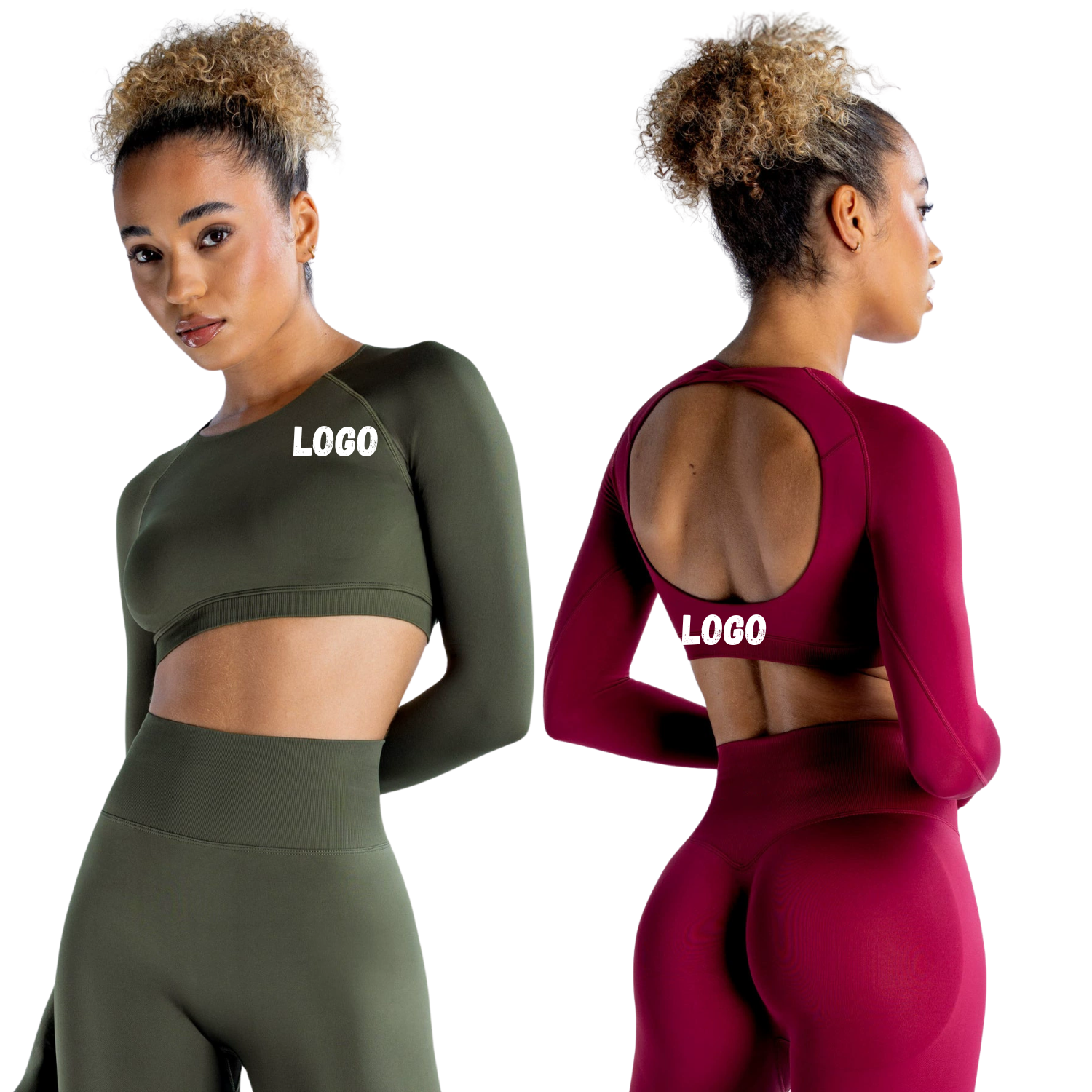 Custom Wholesale Athletic Wear Fitness Activewear Women Open-Back Long Sleeve Yoga Crop Top