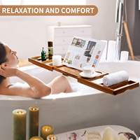 Plateau de bain de luxe en bambou deux pièces avec design pliable, poignées extensibles et porte-verre à vin intégré