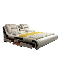 Modernes Luxus-Lederbett mit Verstellbarer Elektrischer Massagefunktion, Gepolstertes Kingsize-Bett mit Matratze und TV-Design