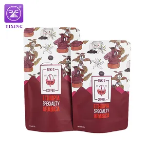 Yixing Packaging Stand Up Coffee Bag UV Effect Stand Up Zip Lock Pouch For Coffee Packaging Bag With Valve