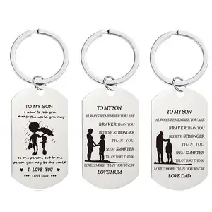 <span class=keywords><strong>Porte</strong></span>-clés promotionnel personnalisé pour père, en acier inoxydable, avec inscription « À <span class=keywords><strong>mon</strong></span> <span class=keywords><strong>fils</strong></span>, amour de papa, maman, grand-père », breloques pour clés de voiture, cadeaux pour la fête des pères - Product Image 1
