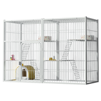 Villa carrée intérieure en fer pour chat avec plateau de nettoyage en plastique, maison d'élevage pour chat domestique avec verrou de porte