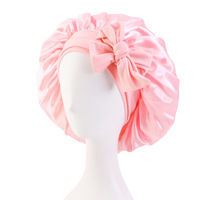 Grand bonnet en satin avec nœud papillon Bonnet de sommeil Bonnet en satin avec bretelles longues réglables Support Logo personnalisé