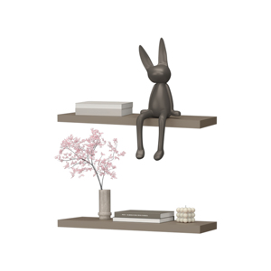Iva <b>Floating</b> Shelf In Melamine Taupe X2 <b>Wall</b> Display <b>Shelves</b> - Product Image 3