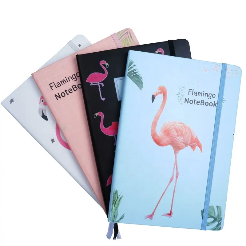 Flamingo design de caderno de couro pu, design personalizado, logotipo 80 folhas, organizador de planejador de impressão de linha única