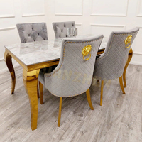 Ensemble de table et chaises de salle à manger de luxe en acier inoxydable et marbre, style italien, pour 4, 6 ou 8 personnes, idéal pour restaurant