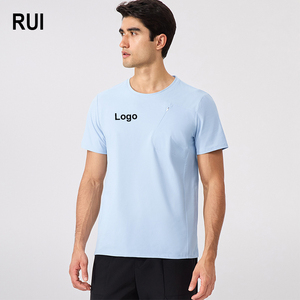 T-shirt à manches courtes pour homme RUIQUWIN avec logo personnalisé, couleur unie, séchage rapide, évacuation de l'humidité, hauts de sport pour l'entraînement en plein air et la course à pied - Product Image 1
