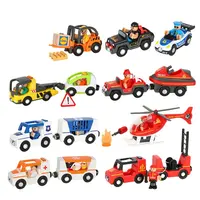 C-camión de bomberos de coche de la policía para niños, Compatible con pista de madera de Thomas, magnético, juguetes para niños, regalo
