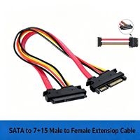 Kabel Ekstensi SATA 7+15 Male to Female untuk Data & Daya Hard Drive dengan Konduktor Tembaga Murni