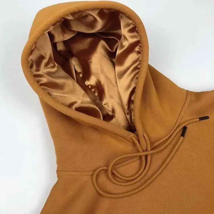 Toptan kazak yüksek kaliteli çift katmanlı özel saten Hoodies ağır Premium polar 100% pamuk saten çizgili Hoodie