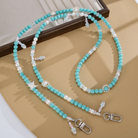 Chaîne de téléphone bandoulière tendance, faite main, ornée de perles et de strass, style Ins, avec pendentif anti-perte pour téléphone et breloque de sac, motif papillon ajouré