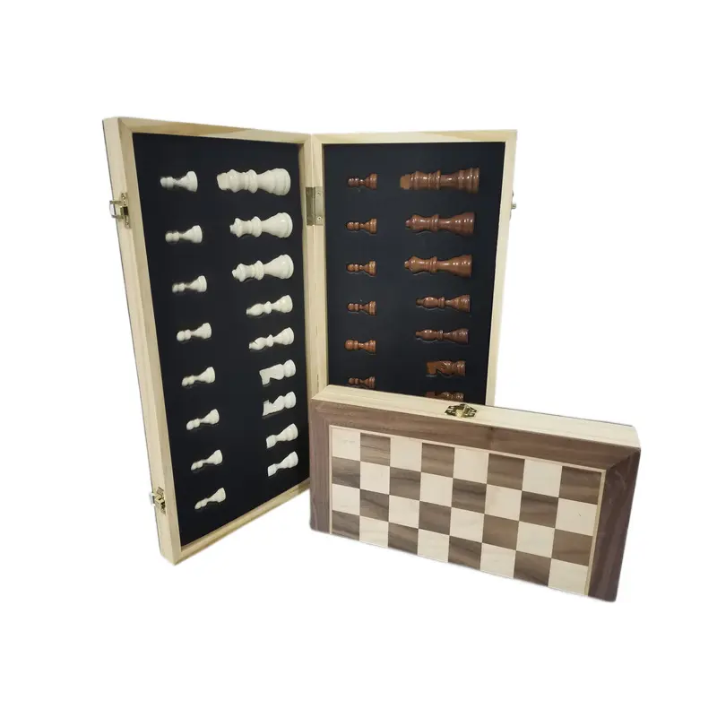 Portable Big Chinese Wooden Pegged Folding Chess Set Box Board Game Chess board for kid and adult