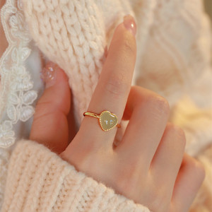 Hetian <b>Jade</b> Heart <b>Ring</b> For Women Minimalist Vintage Index Finger Jewelry Gift Bezel Setting - Product Image 5