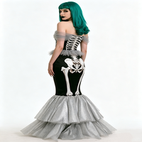 Ensemble de costume de sirène squelette pour femme, déguisement d'Halloween avec châle en tulle