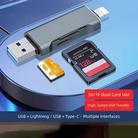 Lecteur de cartes en alliage d'aluminium de type C pour interface d'appareils; prend en charge les cartes SD/TF, les clés USB, OTG