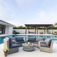 Abgerundete Ecke Sofa Set Rattan Sectional Seating Group Halbrunde Konversation Set Outdoor Resort Hinterhof Terrasse Innenhof