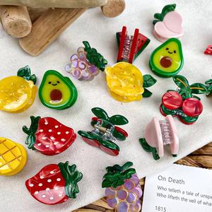 مشابك شعر صغيرة على شكل فواكه، مشابك شعر لطيفة وحلوة من الأسيتات على شكل فراولة وكرز وخضروات، بيع بالجملة - Product Image 2