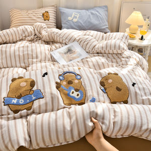 Juego de Ropa de <span class=keywords><strong>Cama</strong></span> <span class=keywords><strong>Infantil</strong></span> de Invierno Personalizado, Grueso, de Algodón de Doble Hilo, con Bordado de Dibujos Animados, 600 Hilos, Sábana, Funda de Edredón - Product Image 2