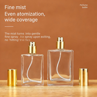 Flacon de parfum de luxe 50 ml en verre carré plat, élégant, vide, en cristal, rechargeable pour voyage avec pulvérisateur à pompe