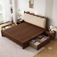 Ensemble de meubles de chambre à coucher King Size, lit simple, lit double, lit King Size avec rangement en bois, lit classique nordique en bois