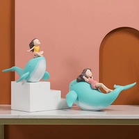Ornement de baleine pour fille et figurine de fille montant sur un vent, objet de décoration mignon pour bureau, cadeau d'anniversaire japonais