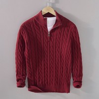 Pull tricoté pour homme à col montant, design de marque, grande taille, avec fermeture éclair quart de tour, pour l'hiver