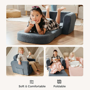 Giving Tree <b>Kids</b> <b>Sofa</b> Folding Plush Chair For Children And Pets Blue Color With Side Pocket And Soft Cushion - Product Image 3