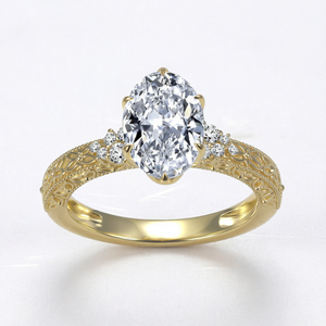 Anillo de Diamante Ovalado Cultivado en Laboratorio de 2CT, Certificado IGI, Oro Amarillo Sólido de 14K, Anillo de Compromiso Vintage Grabado, Proveedor Directo - Product Image 4