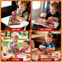 Tendance 2026 : Jouets de construction magnétiques pour enfants, 52 pièces, camion de pompiers, ensemble de mini-tuiles magnétiques avec boîte métallique portable