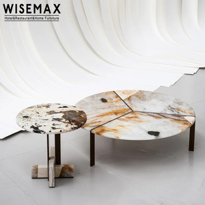 WISEMAX FURNITURE Table basse moderne de luxe léger pour salon, table basse en métal avec plateau en marbre pour hôtel, café, villa, appartement - Product Image 1