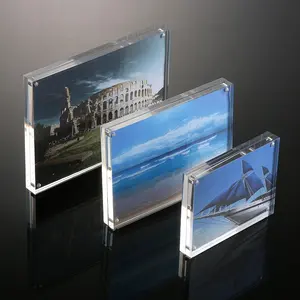 Custom Acrylic Picture Frame Clear Freestanding Double Sided Frameless Magnetic Photo Frames Desktop Display