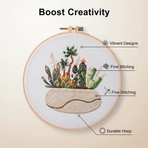 DIY Embroidery Kit for Beginners Succulent Pattern Cross Stitch Set with Hoop Threads Needles Kids Craft Gift Home Decor