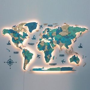 Gran Mapa del Mundo Moderno de <span class=keywords><strong>Madera</strong></span> para Pared, Decoración 3D para el Hogar, Regalo para Entusiastas de los Viajes con Luces LED - Product Image 1