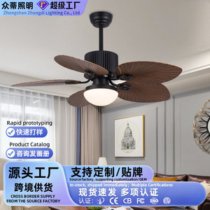 Retro Style <b>Ceiling</b> <b>Fan</b> Light With Led Bulb Flush Mount For Living Room Bedroom And Dining Room - Product Image 3