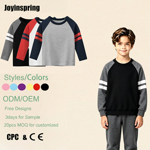 Contrast Stripe Blank Kids Raglan Long Sleeve T-Shirt Crew Neck Loose Custom Print Casual Daily School Outdoor <strong>Children</strong> 100% - Product Image 1