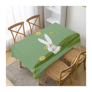 Happy Easter Table Cloth Easter Bunny Rabbit Fabric Bunny on The Grass with Glasses Cotton Blend Woven BSCI Square Printed 50pcs