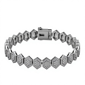Bracelet chaîne à maillons hexagonaux en argent sterling 925 plaqué rhodium avec moissanite, bijoux hip-hop unisexe, anniversaire - Product Image 4