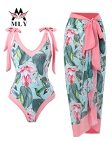 Échantillon 3-7 jours : Maillot de bain une pièce personnalisé pour femme, décolleté en V profond, bretelles à nœud, coupe haute, ensemble de plage avec paréo