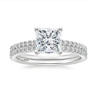 Somen 2CT 925 Sterling Silver Bridal Ring Sets Princess Square Cut CZ Engagement Wedding Bands Promise Rings for Women Size 3-11