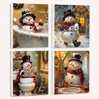 Lot de 10 tableaux muraux vintage de Noël : paysages d'hiver avec Père Noël, bonhomme de neige et cône de pin – Impressions sur toile encadrées pour décoration de maison de fêtes
