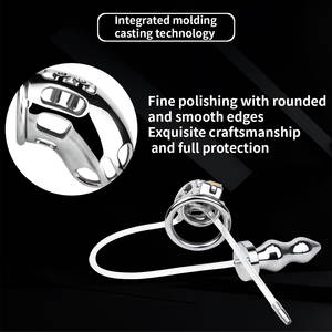 Ensemble de dispositifs de chasteté masculine FRRK avec plug anal métallique amovible, cage en silicone, jouet sexuel extrême pour hommes SM - Product Image 4