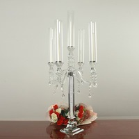 Mank Wedding Luxe Porte-bougies à 5 têtes en cristal argenté faits à la main pour décorations de mariage et de Noël