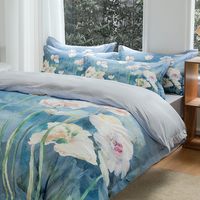 Ensemble de housse de couette en microfibre avec impression numérique personnalisée de motifs floraux, 4 pièces