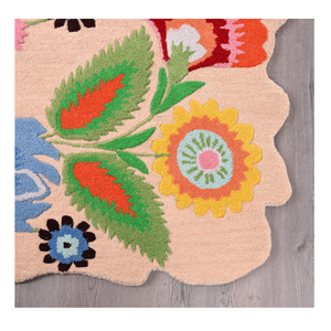 Tapis en laine à fleurs moderne fabriqué à la main Tapis multicolore vibrant Design d'art populaire traditionnel Laine naturelle douce Taille personnalisée - Product Image 3