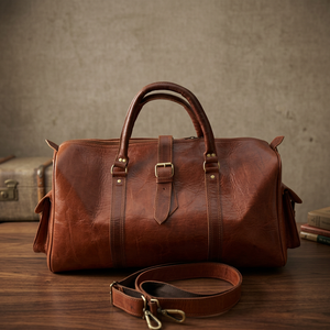 Sac de voyage classique en cuir véritable pour homme, avec poignée souple, fermeture éclair, style durable - Product Image 5